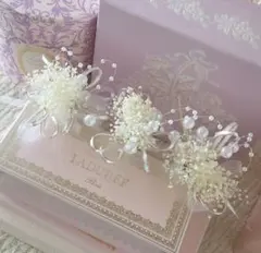 かすみ草とパールリボンの髪飾り3点セット卒業式髪飾り結婚式成人式髪飾り和装髪飾り