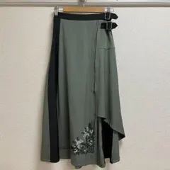 axes femme 刺繍入 バイカラーアシメスカート グリーン 緑
