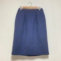 【インディヴィ】INDIVI 黒と青のドットタイトスカート 日本製 レディースS