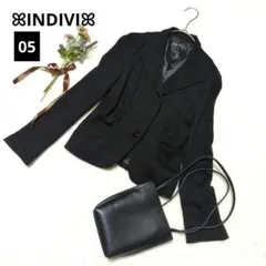 1523◎インディヴィ テーラードジャケット【05】黒 毛混 日本製 オフィス