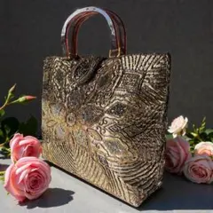 未使用★ビーズ刺繍入りゴールドトートバッグ