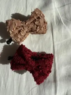 リボン型ファブリックヘアクリップ2個セット