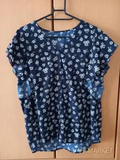 GU 花柄 フリル袖 シャツ Lサイズ ネイビー