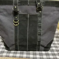 中古品コムサデモードイズム 黒いキャンバス バッグスキントートバッグ