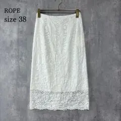 【新品タグ付】ROPE ロペ 総柄レースタイトスカート M 38 白のサムネイル