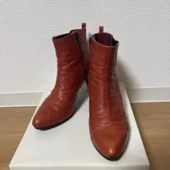 卑弥呼　レザーショートブーツ オレンジ 赤系 サイドファスナー
