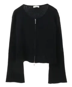 リブニット ジップカーディガン ブラック ショート丈