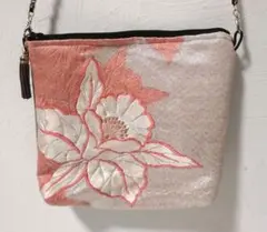 ピンク 蘭模様｜着物帯リメイク ミニショルダーバッグ・ポーチ・サコッシュ マチ