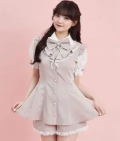 Secret Honey レース袖ラッフル半袖セットアップ ピンク