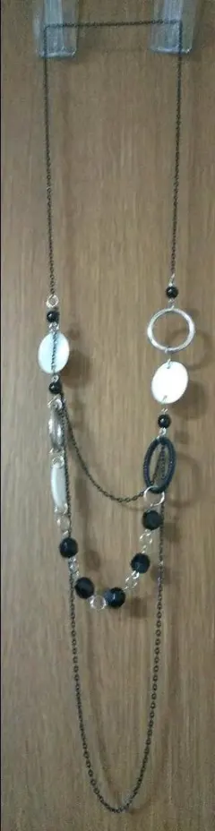 ネックレス ロング ビーズ シェル ブラック チェーン