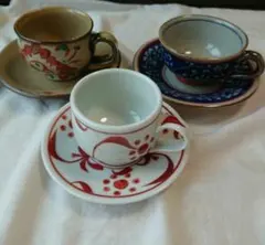 ティーカップ＆ソーサー 3客セット 陶器 和食器 昭和レトロ コーヒーカップ