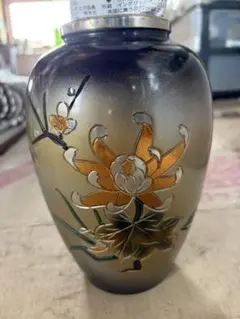 平安 草山造】京焼 花壺 大壺 黒釉 花入 共箱・仕覆付 茶道具 飾り壺