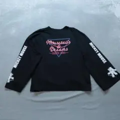 Disney 美品 A0599 ロンＴ 長袖 M 黒 ミッキーマウス 袖プリント