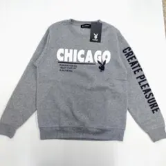 新品タグ付き　グレー　袖プリント　プレイボーイ　裏起毛スウェットトレーナー　L