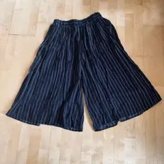 大きいサイズ LL レディース ガウチョパンツ 紺白ストライプ　ポケットなし
