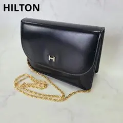 美品✨ヒルトン レザー チェーン ショルダーバッグ 肩掛け ブラック