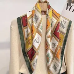 新品 大判スカーフ 68×68cm シルク調 動物柄 オレンジ バッグアレンジ