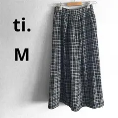 美品 ウエストゴム チェック柄 ロングスカート 白×黒　裏地あり M