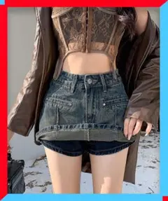 新品 デニムスカパン キュロットスカート韓国風 台形スカート着やせ キュロット