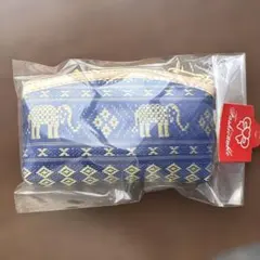 【新品・未開封】タイ土産 象柄 エスニックポーチ ブルー 青 小物入れ