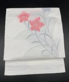 名古屋帯 洒落帯　高級　♢ ポリエステル　花柄　草花　絽　R407