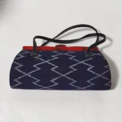 本藍染め　絣織り　ハンドバック　和装用