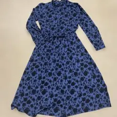 【完売品】GU フラワープリント長袖ワンピース ブルー×ブラック Lサイズ