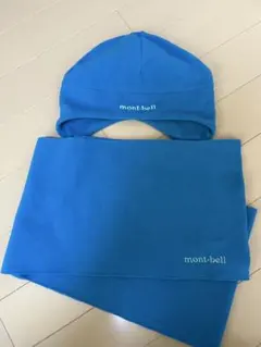 【古着】mont-bell キッズ 帽子・マフラー セット 青 フリース