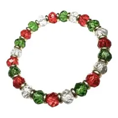 クリスタルビーズブレスレット 赤×緑×クリア シルバー パーツ 上品デザイン