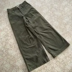 ヤヌーク　ハイウェスト　ストレッチコーデュロイワイドパンツ 24オリーブ