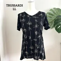 【TRUSSARDI トラサルディ】Vネック tシャツ 花柄　黒　42 LLのサムネイル