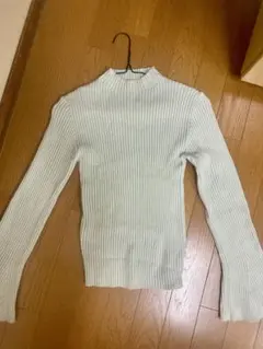 リブニット トップス 長袖 フレアスリーブ