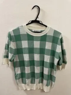 ROPÉ PICNIC 半袖ニット 38 緑と白チェック
