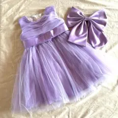 ドレス　パープル　120　発表会　結婚式　レース　リボン