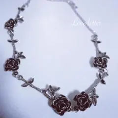 No241A アンティークシルバーローズチョーカーネックレス 韓国 薔薇 地雷