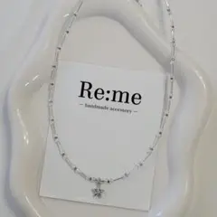【再販】クリア × シルバー スターチャーム付き｜ビーズネックレス｜ハンドメイド