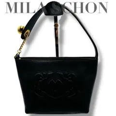 美品 ミラショーン ハンドバッグ レザー シボ革 ブラック ゴールド金具 上品