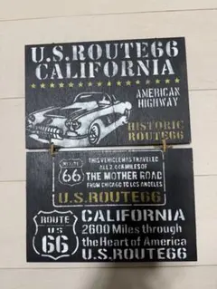 U.S. ROUTE 66 木製ウォールサイン 2連タイプ壁掛けのサムネイル