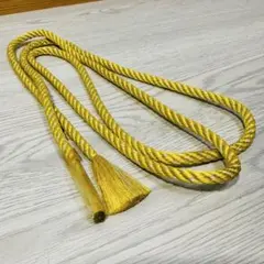 黄色　銀色 編み込み帯締め 房付き