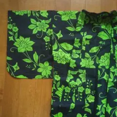浴衣 紺地 鮮やかグリーン 花柄