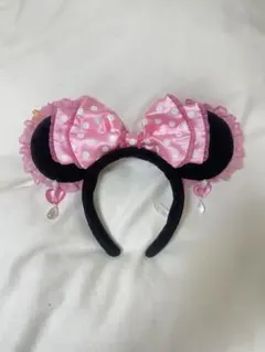 ディズニーミニーピンク イヤリングカチューシ　レース フリル
