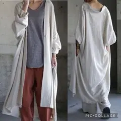 アンティカ コットンリネンゆったりシルエット綿麻ロングジャケット夏物アウターのサムネイル