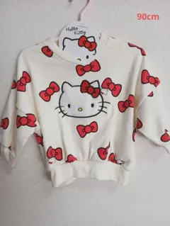 【新品未使用】ハローキティ　サンリオ　キティ　総柄　裏起毛 トレーナー 90cm