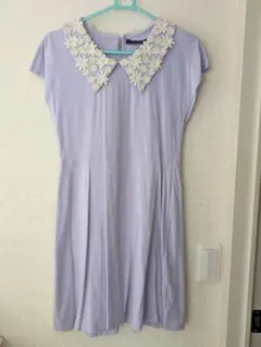 an another angelus 薄紫 花柄刺繍襟 半袖ひざ丈ワンピース　Fのサムネイル