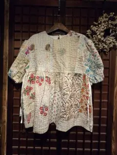 日本手ぬぐいティアードチュニックブラウス古布リメイク - メルカリ