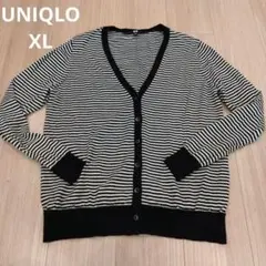 UNIQLO Vネックカーディガン XL ブラック/ホワイトストライプ