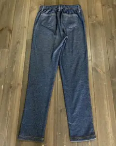 裏モコ デニム風レギンスパンツ ポケット ベルト通し付　冬物セール