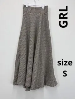 GRL⭐︎春夏スタイルUPアイテム⭐︎千鳥柄ロングフレアスカートS【中古】C69