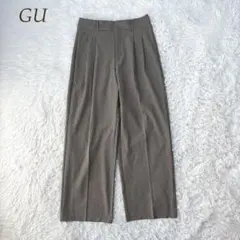 GU チェック柄 ワイドパンツ ブラウン系