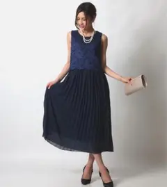 GITANE ネイビー レース　マキシ　ドレス　新品　プリーツ　ワンピース